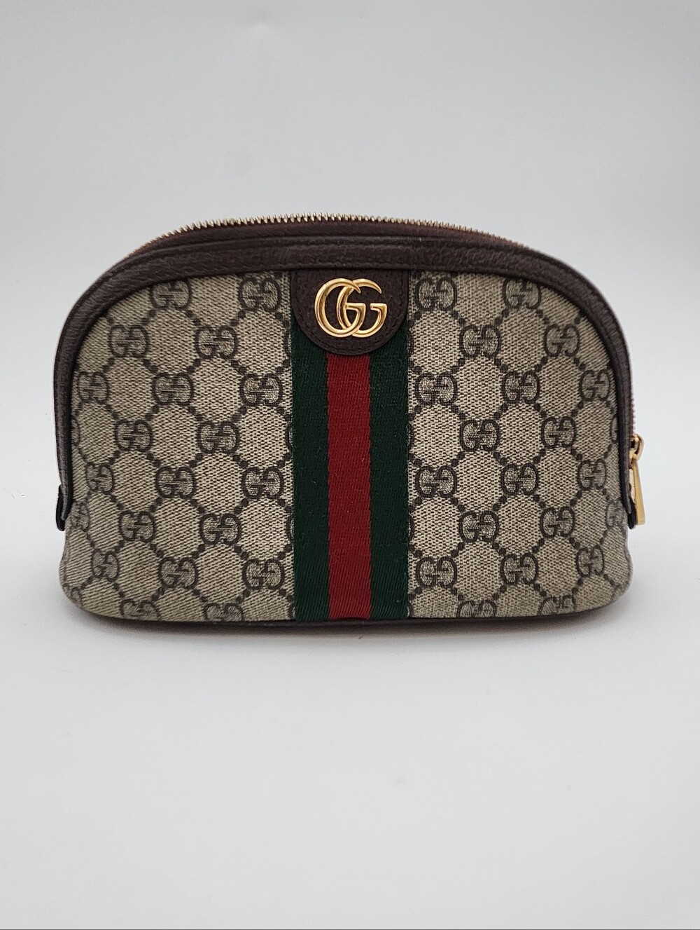 Gucci Canvas GG Supreme Ophidia Medium Brown Leather Trim Double G Monogram Bag